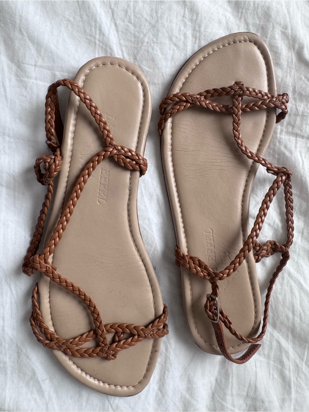 Braided Lace-Up Flat Sandals in Tan